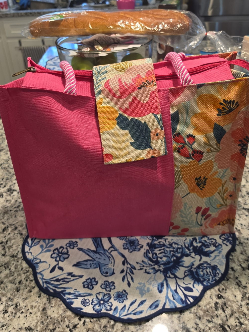 Pink Floral Tote Bag with Rope Handles